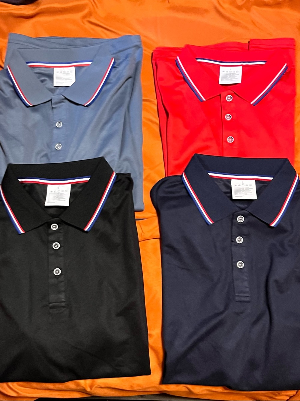 One- Men's Polo Shirt with Contrast Trim - Black, Navy, Red, Gray Size Large
